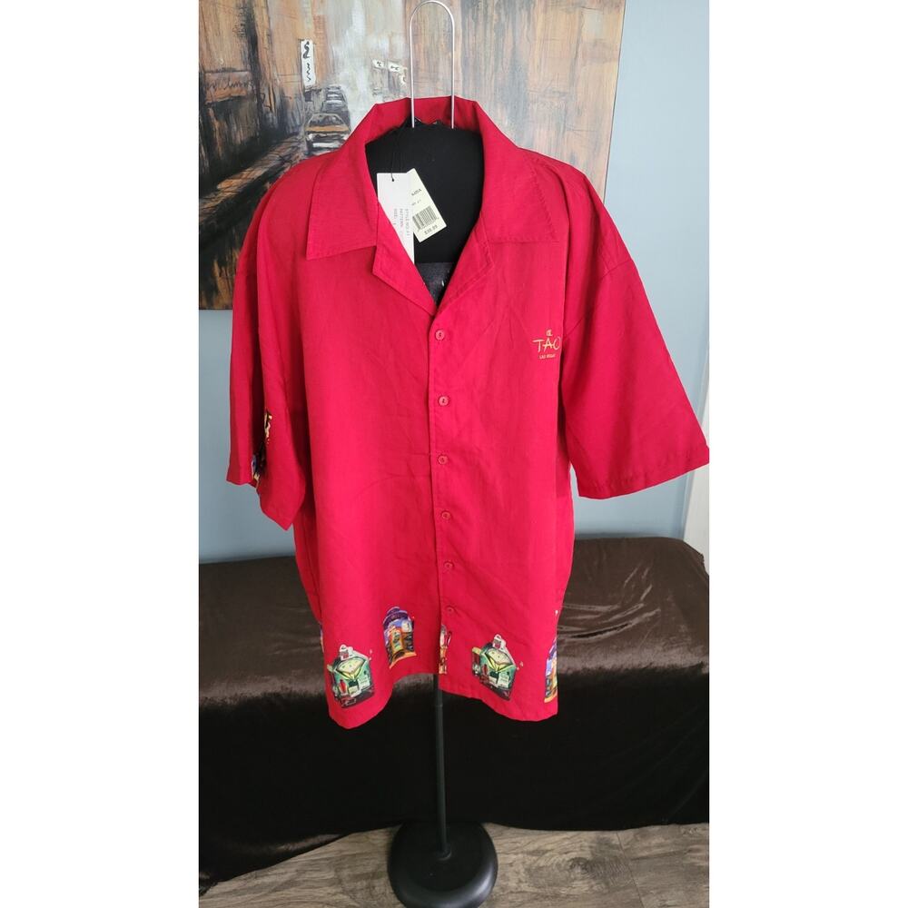 TAO Las Vegas Shirt Mens Medium NWT Oscar Misa Casino Graphic Button Up Red Larg